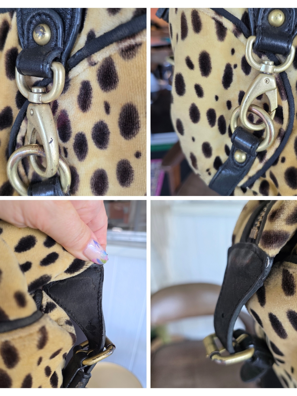 Juicy Couture Leopard Velour Shoulder Bag Y2K Black Trim and Gold Hardware - Picture 16 of 16